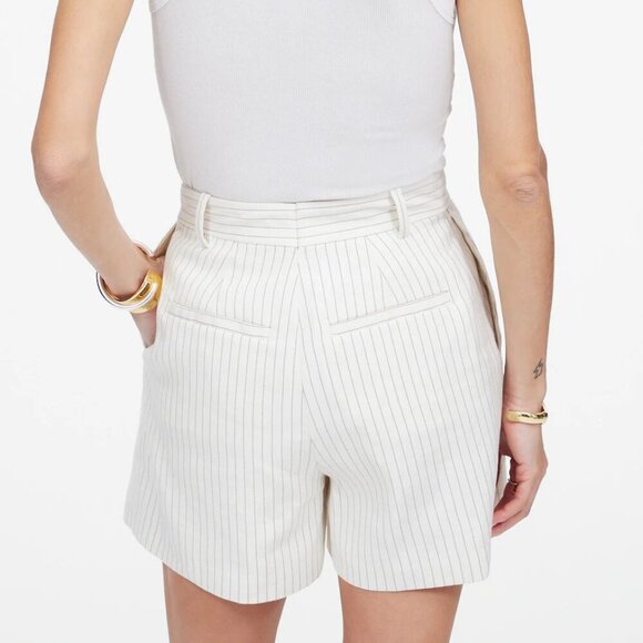 Madewell Pleated Trouser Shorts Pinstripe Linen Blend Size 10/L NWT - Picture 2 of 10